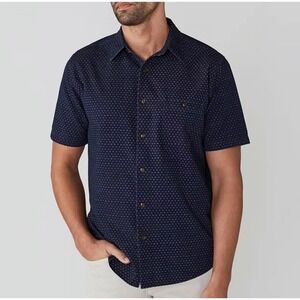 Faherty Coast Button Up Shirt Short Sleeve Denim-Look  Navy Fleck Men's L